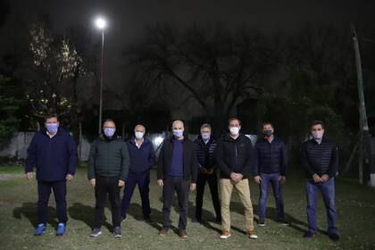 Diego Valenzuela, Horacio Rodríguez Larreta, Diego Santilli y Cristian Ritondo, en Lanús, junto al local Néstor Grindetti