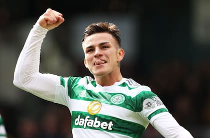 DINGWALL, SCOTLAND - APRIL 02: Alexandro Bernabei celebrates scoring to make it 2-0 Celtic during a cinch Premiership match between Ross County and Celtic at the Global Energy Stadium, on April 02, 2023, in Dingwall, Scotland. (Photo by Craig Williamson/SNS Group via Getty Images)
