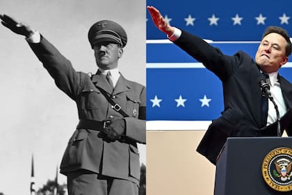 Díptico del saludo nazi de Hitler y el saludo que hizo Elon Musk en la asunción de Donald Trump como presidente de EEUU