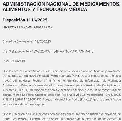Disposición 1116/2025 publicada en el Boletín Oficial.