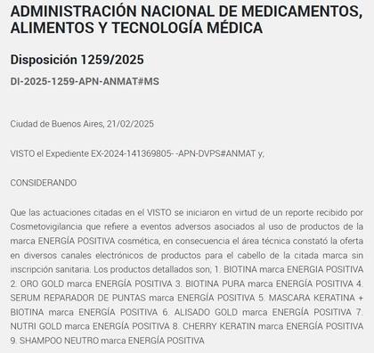 Disposición 1259/2025 publicada en el Boletín Oficial.