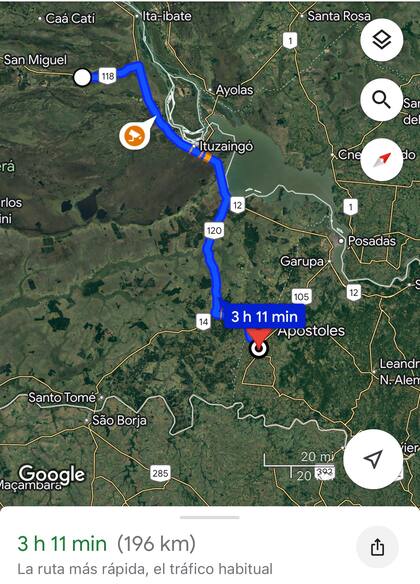 Distancia entre Loreto y Apostoles