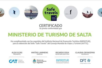 Distinguen internacionalmente a Salta como destino seguro turístico en el contexto de la pandemia