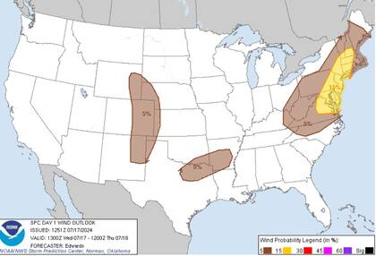 Distintas áreas de EE.UU. permanecen bajo alerta por vientos dañinos