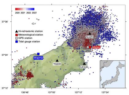 Distribución espacial de los terremotos en la península de Noto entre 2020 y 2023