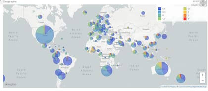 Distribución geográfica de las variantes genéticas de SARS-CoV-2