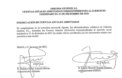 Documento contable de Odeoma Gestión SL, vinculada al caso de la AFA