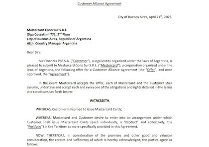 Documento obtenido por LA NACION sobre Sur Finanzas PSP