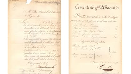 Documentos oficiales de 1871 de la inauguración del cementerio en su primer lugar.