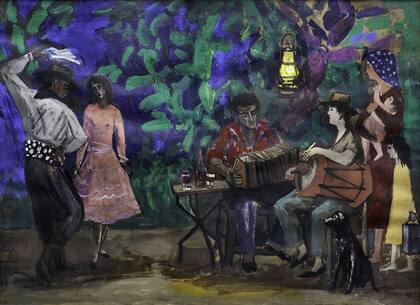 $ 216.000 Noche en el campo. Santiago del Estero. Témpera de Antonio Berni, de 45x65 cm, de 1956.