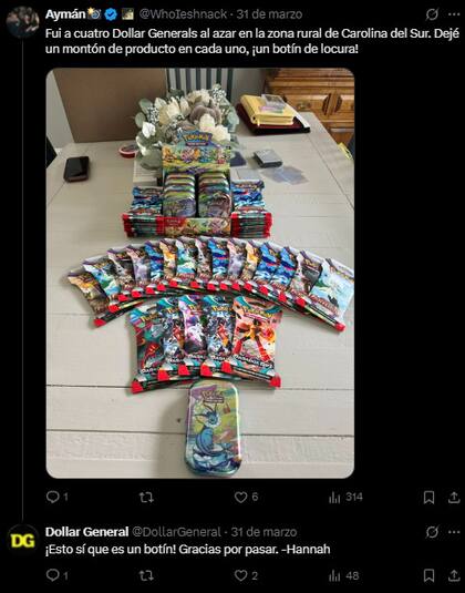 Dollar General le respondió al coleccionista que recorrió cuatro de sus sucursales para comprar cartas Pokémon (X: @DollarGeneral)
