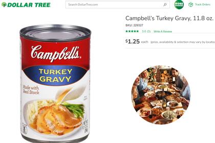 Dollar Tree ofrece la salsa de pavo Campbell’s en una lata de 298 gramos, ideal para la cena de Acción de Gracias