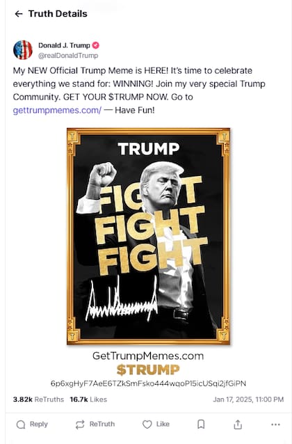 “$TRUMP”, la nueva criptomoneda meme de Donald Trump