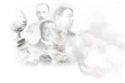 Jorge Luis Borges, José Martí, Rubén Darío y Alberto Gerchunoff, cuatro de las grandes plumas que escribieron en LA NACION entre fines del siglo XIX y gran parte del XX