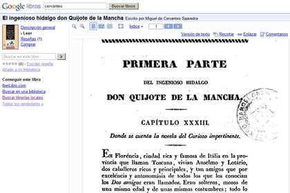 Don Quijote de la Mancha, digitalizado en la edición española de Google Books