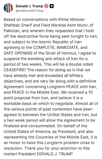 Donald Trump anunció que suspenderá por dos semanas un posible bombardeo en Irán