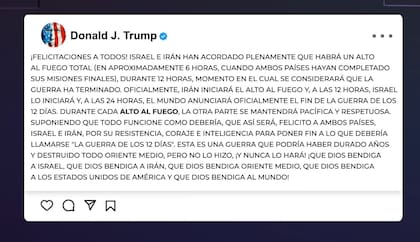 Donald Trump anunció un alto el fuego entre Israel e Irán: “La guerra se considerará terminada”