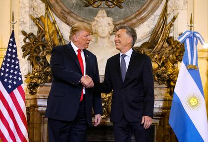 Donald Trump en su primera presidencia, con Mauricio Macri