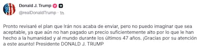 Donald Trump indicó que pronto revisará la propuesta enviada por Irán pero anticipó que duda que pueda ser aceptable