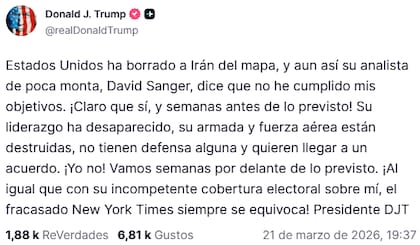 Donald Trump publicó un mensaje en la red social Truth Social