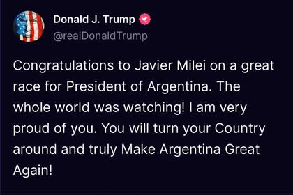 Donald Trump, sobre el triunfo de Javier Milei