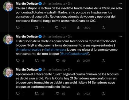 Doñate lanzó filosos tuits contra la Corte.