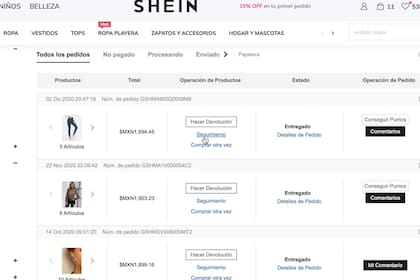 Dónde encontrar el botón "Seguimiento" en Shein