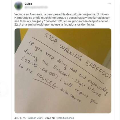 Dos anécdotas en un solo tuit escribió Guido, sobre las normas que hay que seguir en Alemania para no alterar a los vecinos locales