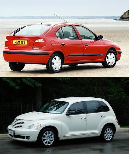 Dos casos. El Mégane, en su primera generación, abrazó la moda de las formas orgánicas (arriba); el PT Cruiser fue furor en su momento