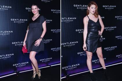 Dos diosas de negro: Jessica Toscanini (embarazadísima) con un vestidito suelto y bien cómodo, y Stephanie Denmer, toda engomada, en el lanzamiento del nuevo perfume de Givenchy, The New Gentlman