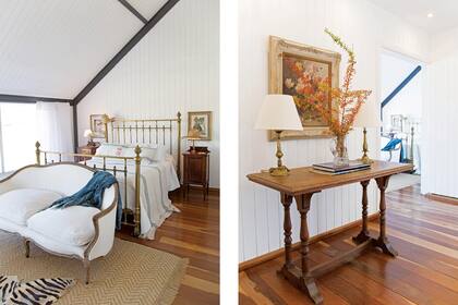 Dos joyas heredadas equipan el dormitorio principal: la cama de bronce y las mesas de luz inglesas.