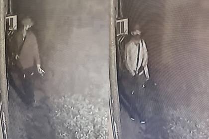 Dos ladrones mientras intentan entrar a un galpón a robar insumos