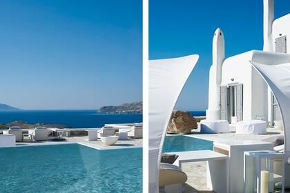 Para disfrutar del aire libre junto a la pileta de agua salada, dos sillas de playa 'Summer Cloud’, de la firma alemana Dedon, con altos respaldos inspirados en velas de barco.