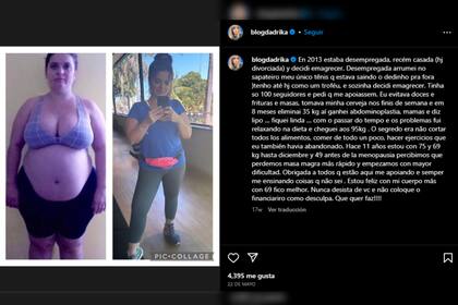 Drika reveló su proceso de descenso de peso (Foto Instagram @blogdadrika)
