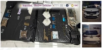 Droga y armas aseguradas a "Los Malportados" (X @PabloVazC)