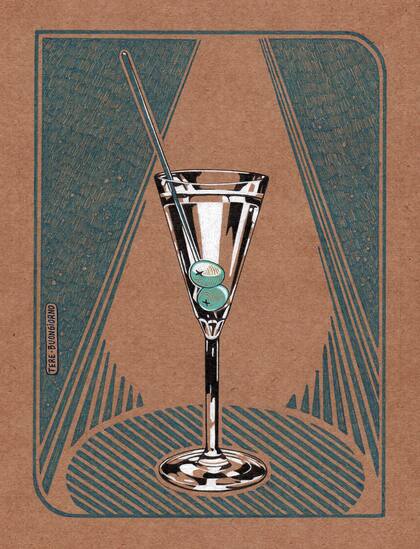 Dry Martini en versión de Teresa Buongiorno, una de las ilustradoras que participa del número especial de revista BRANDO, dedicado a cócteles.