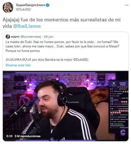 Duki reacciona a la divertida anécdota contada por Ibai Llanos