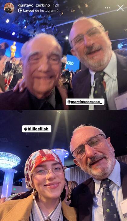 Durante el almuerzo de los Oscar, Zerbino se cruzó con Martin Scorsese y Billie Eilish (Foto: Instagram @gustavo_zerbino)
