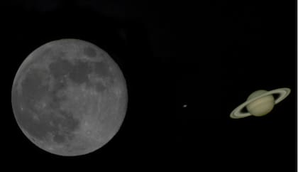 Durante la conjunción, la Luna y Saturno parecerán estar alineados y cerca uno del otro (oaq.epn.edu.ec)