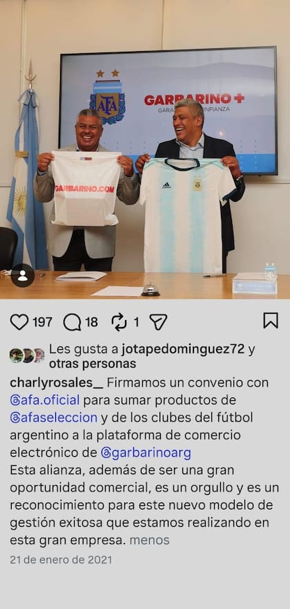 Durante la gestin de Rosales, Garbarino adems renov acuerdos de patrocinio con la direccin de la AFA