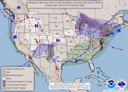 Durante la jornada del viernes, Estados Unidos experimentará una división climática marcada por una masa de aire frío en el oeste y temperaturas inusualmente altas al este del río Mississippi