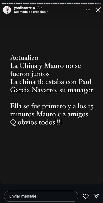 Durante la mañana del viernes, Yanina confirmó la actriz y el futbolista no se fueron juntos (Captura: Instagram @yanilatorre)