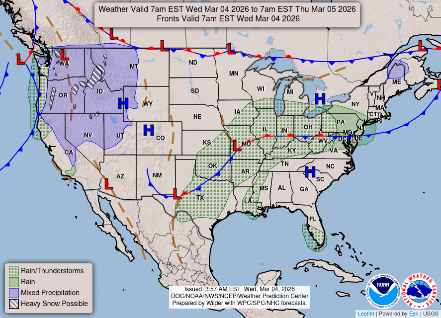 Durante la tarde y noche, se espera el desarrollo de núcleos convectivos en la región de ArkLaTex y el valle medio del Mississippi