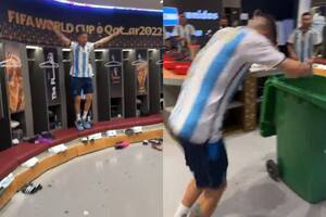 El festejo más loco en el vestuario argentino: se tiró de cabeza a un tacho de basura