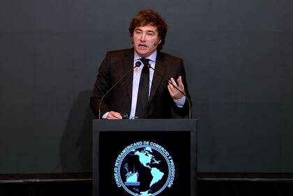 Durante su discurso en el Cicyp, el miércoles en el hotel Alvear, Milei defendió el tipo de cambio