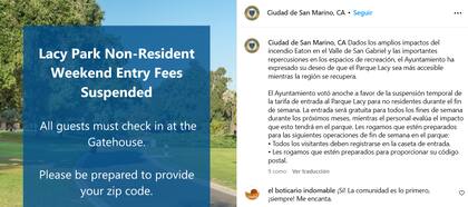 Durante tres semanas, San Marino permitió el ingreso sin costo a Lacy Park por la baja calidad del aire, pero aclaró que no se trató de un cambio permanente en la política