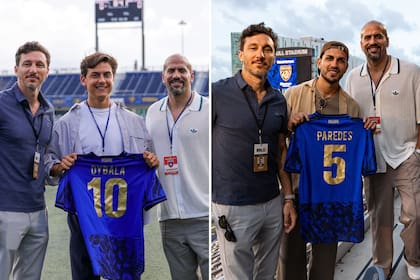 Dybala y Paredes visitaron el estadio de Miami FC, donde posaron junto a Mónaco y Verón