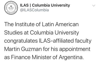 El tweet eliminado por la Universidad de Columbia