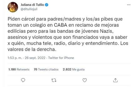 Edaurdo Feinmann y Pablo Rossi respondieron al tuit que publicó más temprano la senadora del FdT Juliana Di Tullio