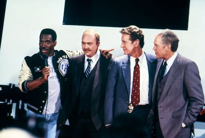 Eddie Murphy, John Ashton, Judge Reinhold y Ronny Cox rodando la segunda parte de la serie de películas de Axel Foley